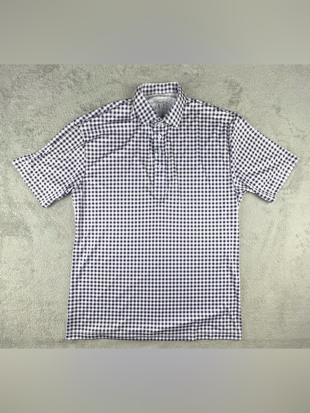 Collars & Co Polo Shirt Mens XL Blue Purple Gingham Plaid Check Dress Collar
